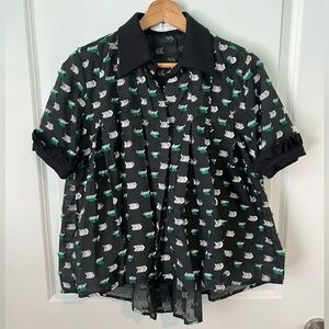 Hunter‎ Bell Collared Black Top Ruffle Sleeve